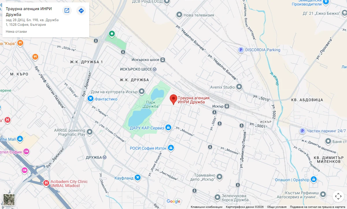 Карта: Дружба 1, бл. 198, зад 28 ДКЦ — мобилен екип ИНРИ