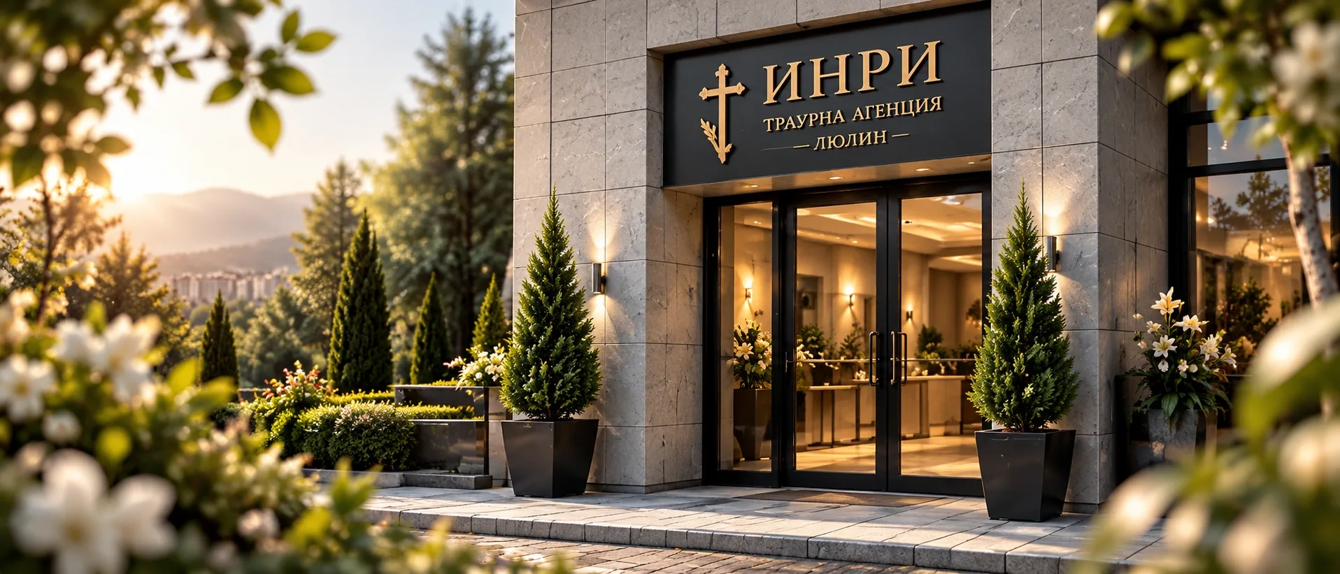 Визуализация на входа на траурна агенция ИНРИ